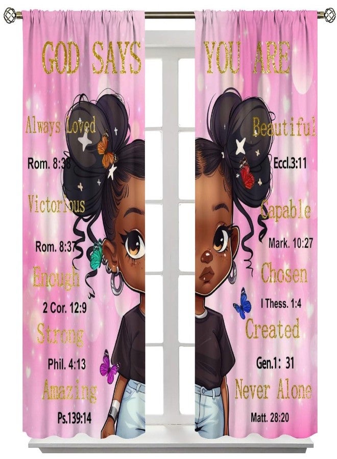 AAVEUP Black Girl Curtains for Kids,Fantasy Cartoon Pink African American Girl Love Butterfly Cute Quotes Window Drapes Print for Nursery Girls Bedroom Living Room 42x45in（No Blackout） - Image 2